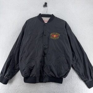 VINTAGE Sky Ute Boxing Jacket Mens XL Black Snap Front Nylon Satin 90s Casino